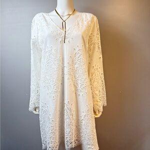 Johnny Was Jade Embroidered Eyelet Shift Dress Size L